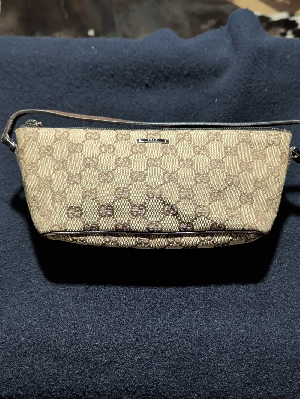Gucci Beige and Brown GG Canvas Wristlet Clutch